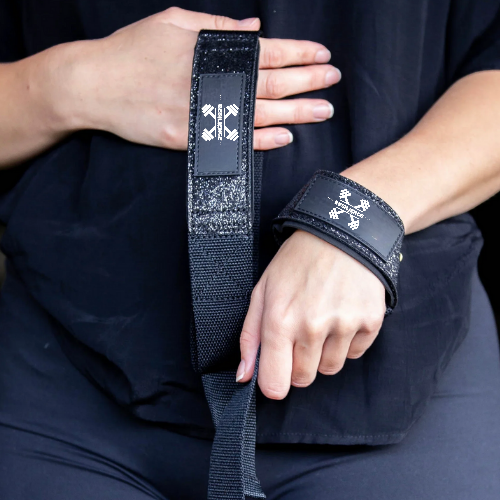 Black glitter lifting straps